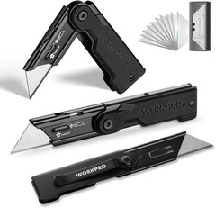 WORKPRO 3-Pack Folding Utility Knife Set, G10 Handle Box Cutter with 10 Extra SK