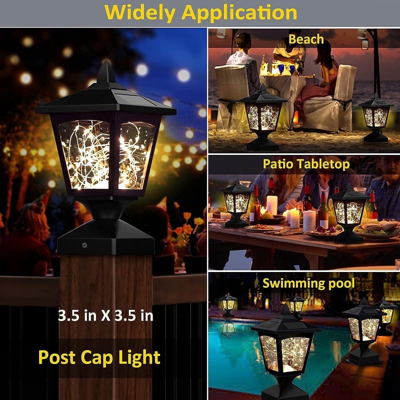 Solar Post Lights, 30 Pcs Bright LED, 4 Amorphous Silicon Solar Panels, (2 Pack) gallery