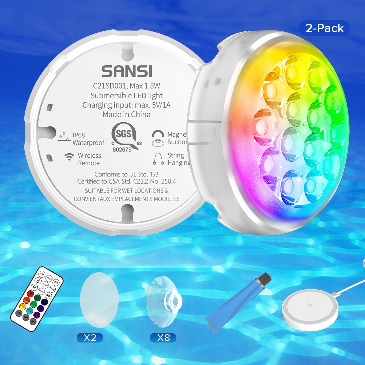 SANSI Led Pool Light Swimming Pool RGB Color Changing Underwater Lamp W/ Remote gallery
