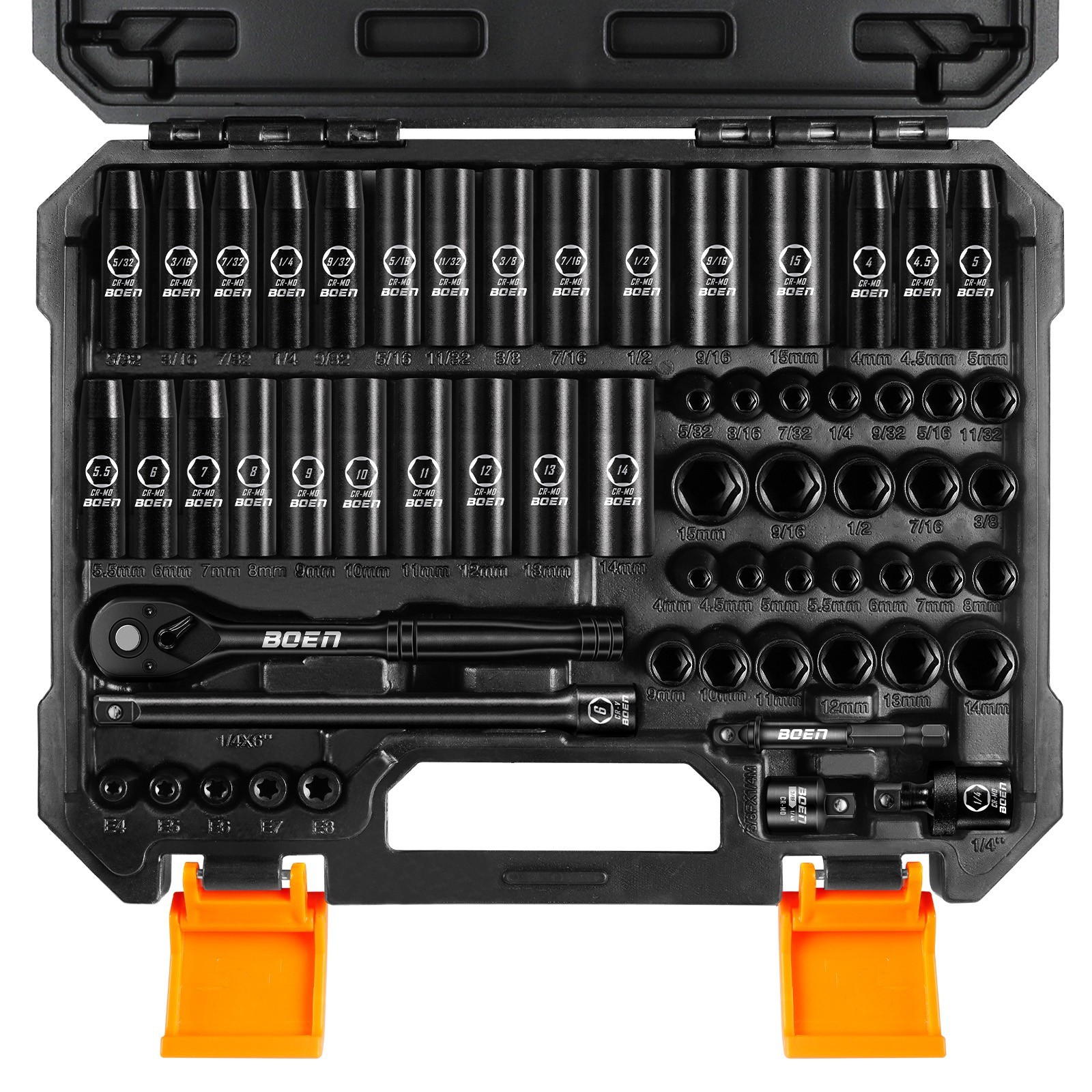 1/4" Drive Impact Socket Set, 60-PCS Standard SAE (5/32"-9/16") & Metric(4-15mm） gallery