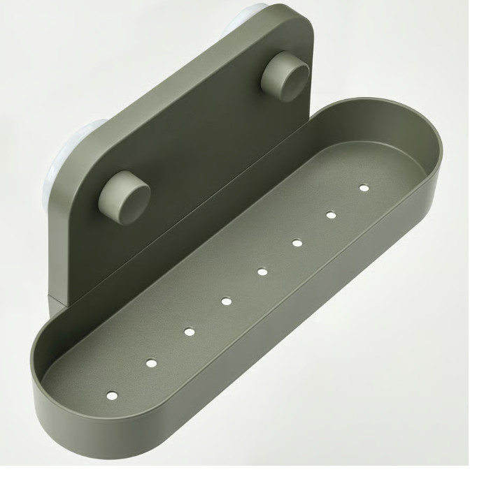 ÖBONÄS Wall shelf with suction cup, gray-green, 11 "x4 ¾ "x4" gallery