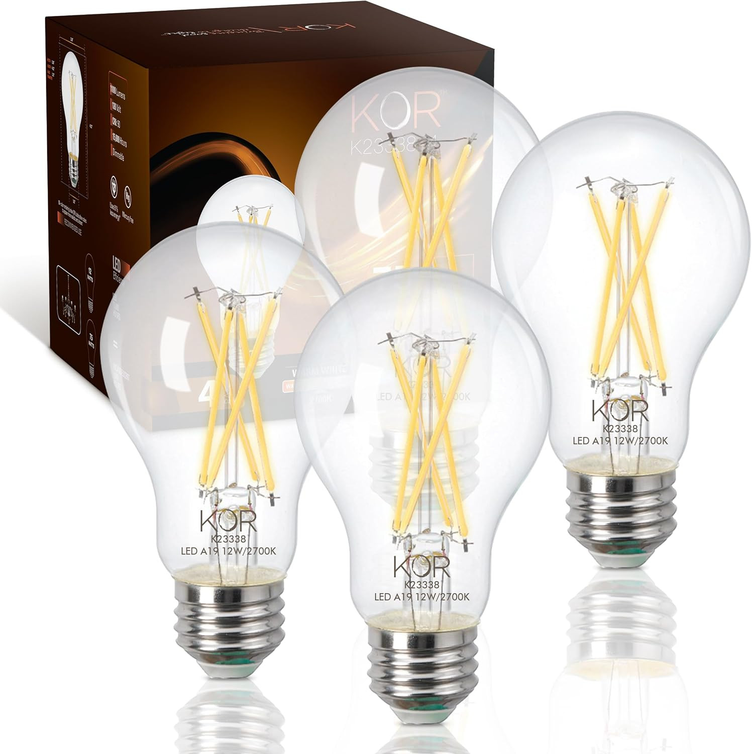 LED A19 Filament Bulbs, 4 Pack, 75 Watt Equivalent, 2700K Warm White, Edison Vin gallery