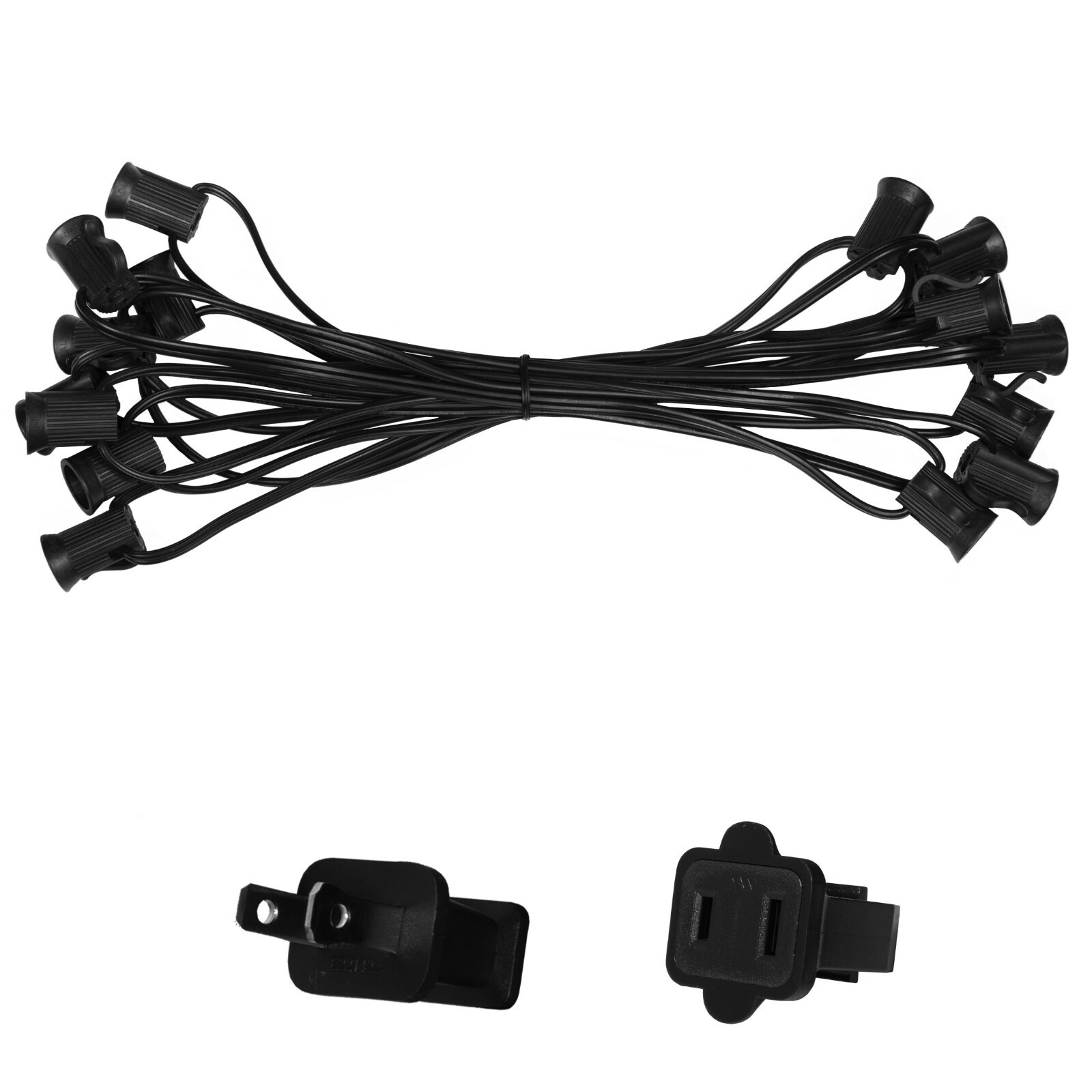 10'-50' Black Patio Light Socket Stringer, 12" Spacing, E12 Sockets, 8A, SPT1 gallery