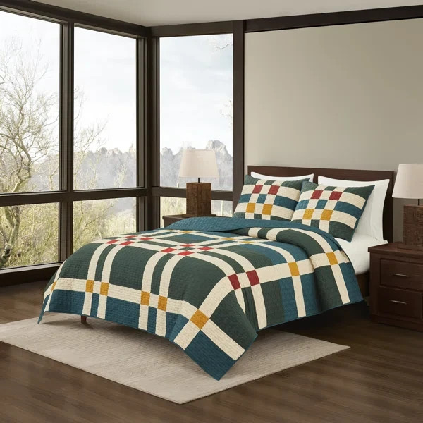 Pendleton Four Square Full Queen Quilt & Shams 3 PC Set Balsam Geo Pattern NIP