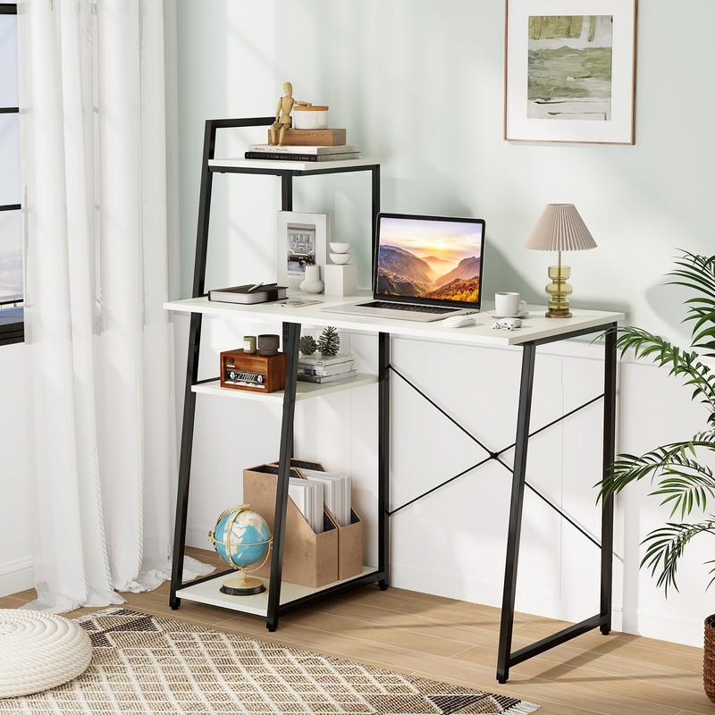 Computer Desk w/ Shelves 3-Tier Storage Bookshelf Ladder-shaped Metal Frame gallery