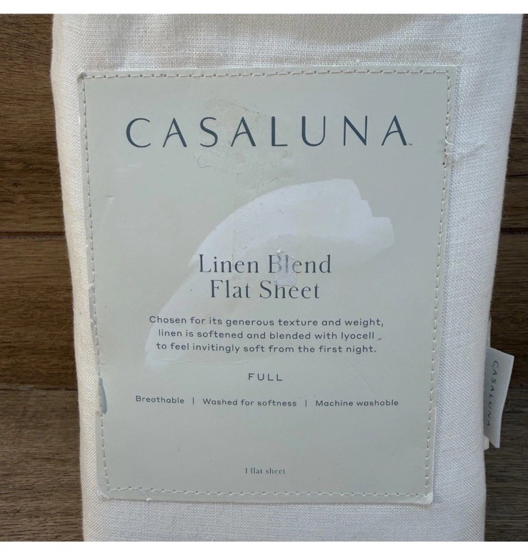 Casaluna Full Size Linen Blend Flat Sheet - White ( Fresh White ) gallery