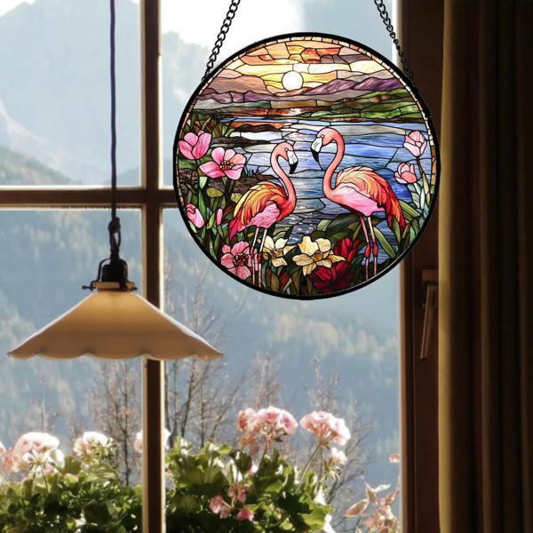 SUNCATCHER- Flamingos - 8"x8" Acrylic Window Hanging Ornament - Tropical Animal gallery
