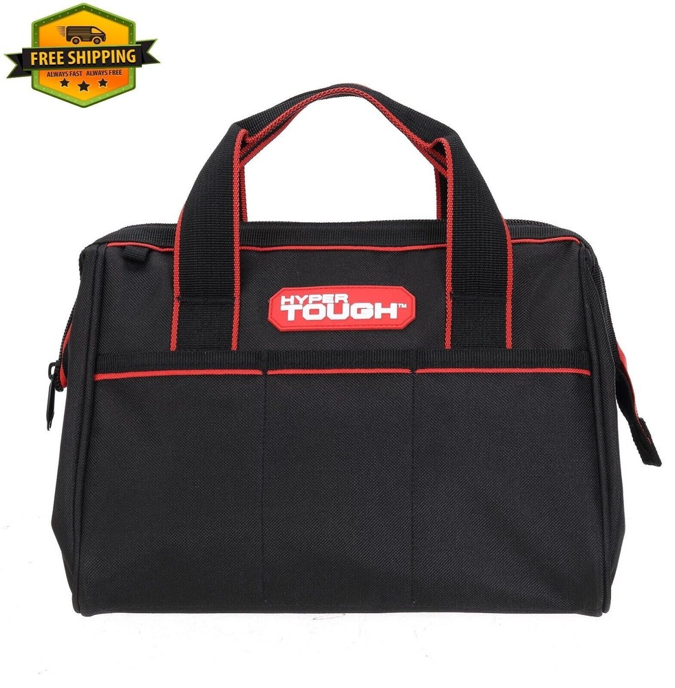 Hyper Tough 12-inch Polyester Tool Bag, with Full-Length Zipper and Double Strap