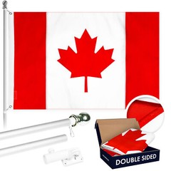 Combo: 6 Ft Flagpole Silver & Canada Flag 3×6 Ft Double Sided Embr 210D Poly
