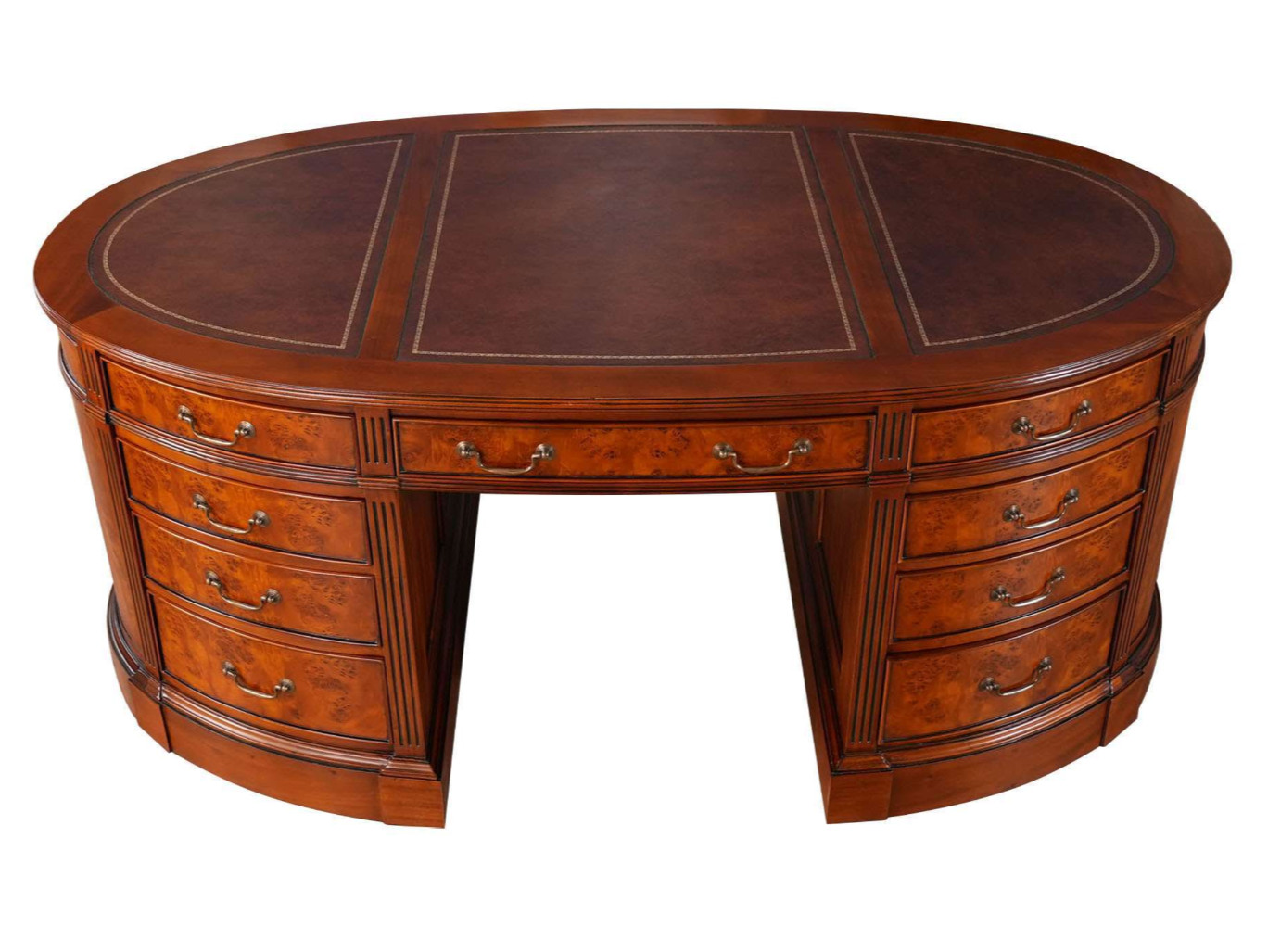 Executive Desk Mahogany Burl Leather Inlay Office Oval Partners Bookcase Set 71" gallery