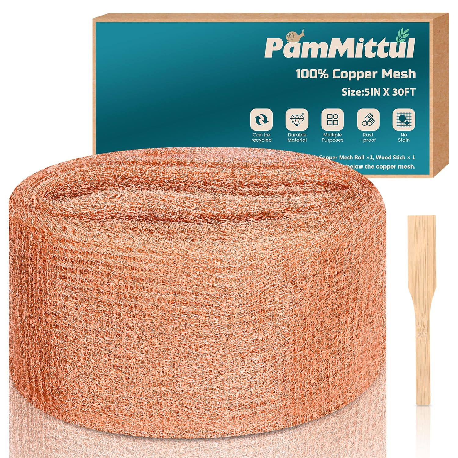 Copper Mesh Rodent Control, 5in x 30ft Rustproof Pure Copper Mesh Roll for Sl... gallery