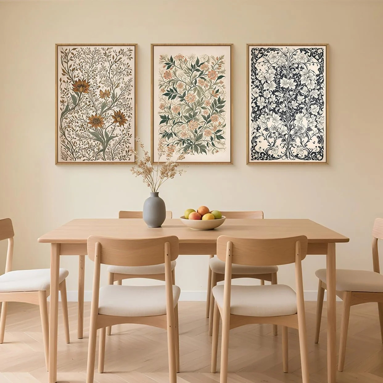 Large Abstract Vintage Flower Framed Canvas Wall Art,Antique Botanical Wall Deco gallery