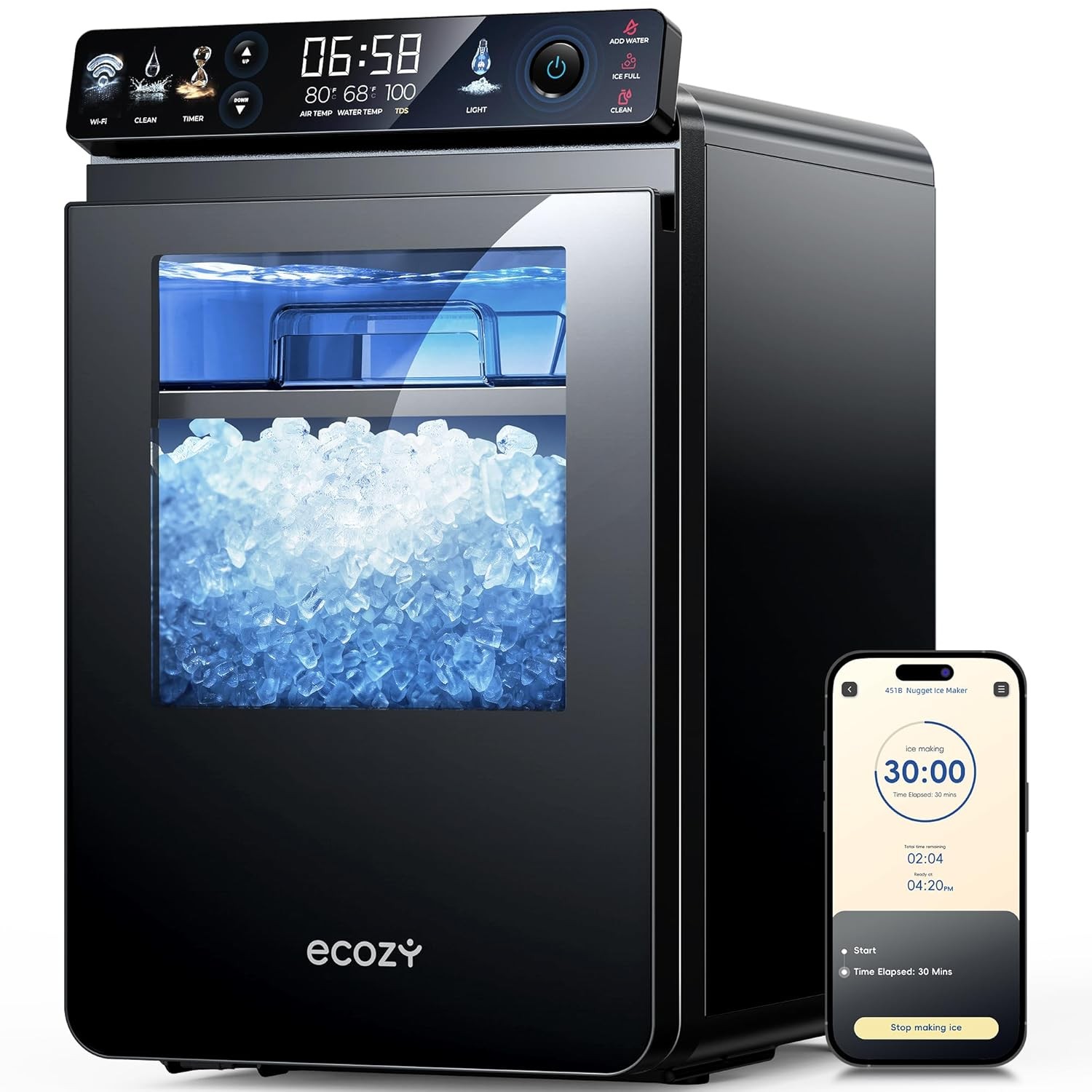Smart Pebble Ice Maker ecozy Countertop 44 lbs Per Day gallery