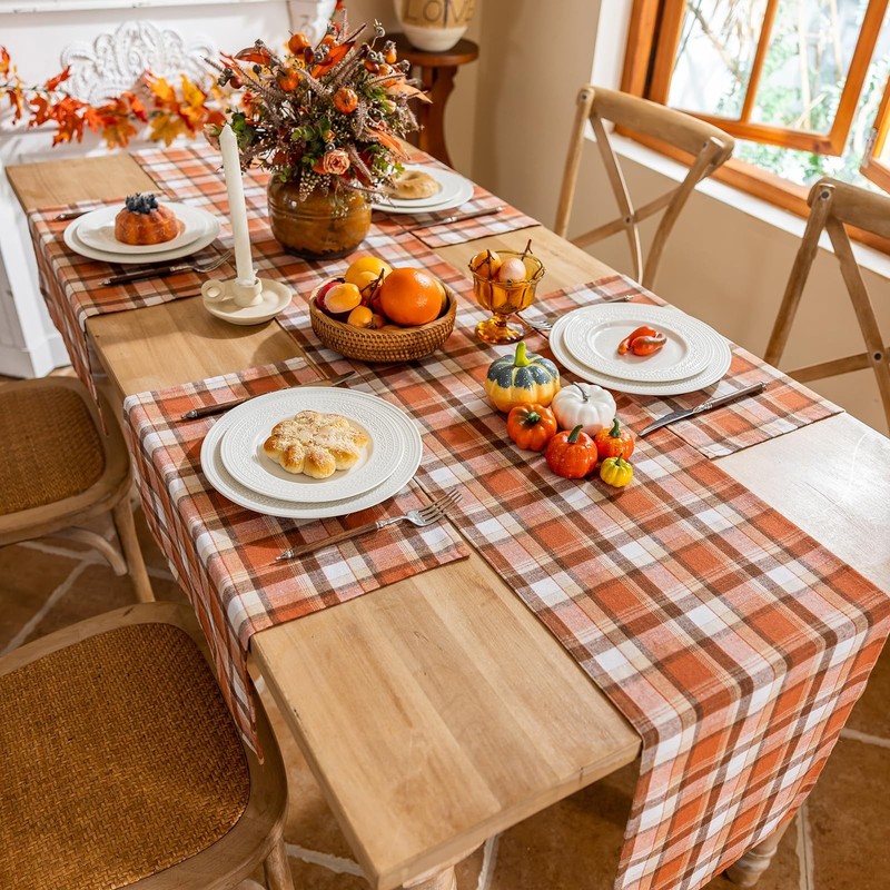 Thanksgiving Rust Tartan Table Runner - 13x48 Inch Fall Halloween Decor, Scr... gallery