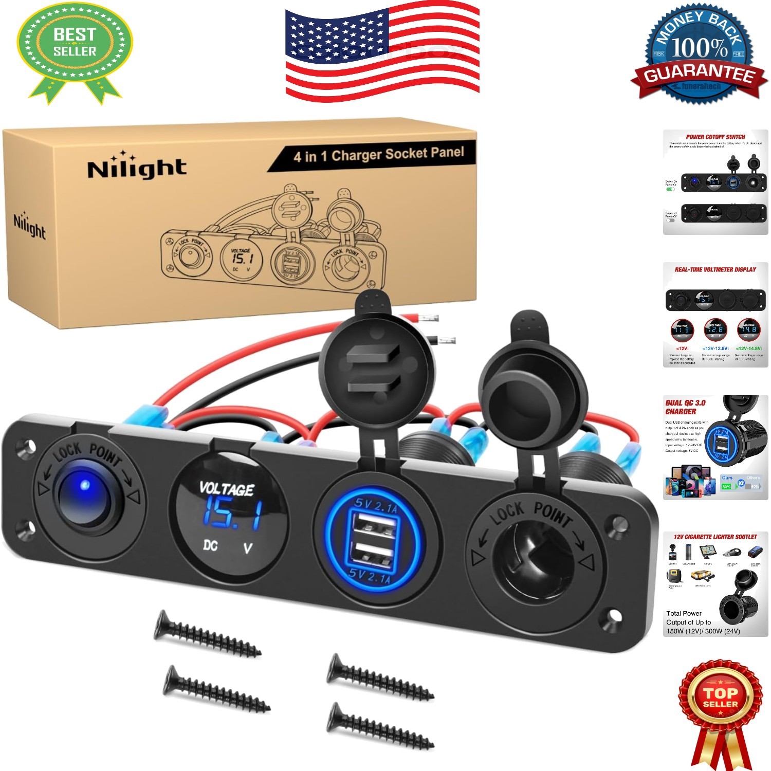 12 Volt Dual USB Switch Panel with Real Time Voltmeter for All Vehicles gallery