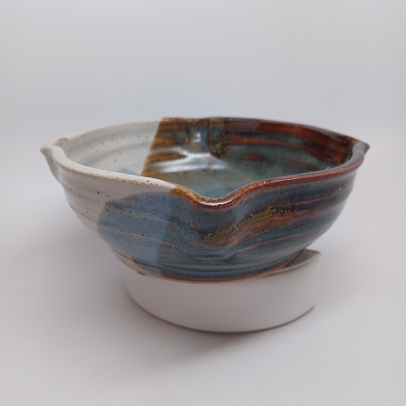 Studio Pottery Handcrafted Signed Stoneware Bowl Blue Brown Drip Glaze 6 inch gallery