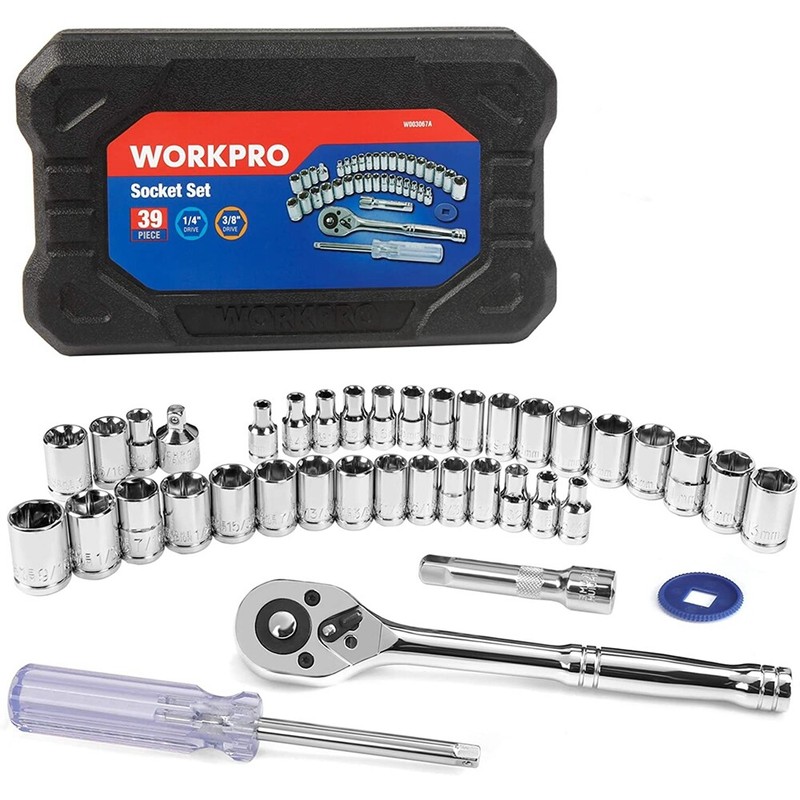 WORKPRO 39PCS Drive Socket Set 1/4" 3/8" Socket Wrench Set Metric SAE With Case gallery