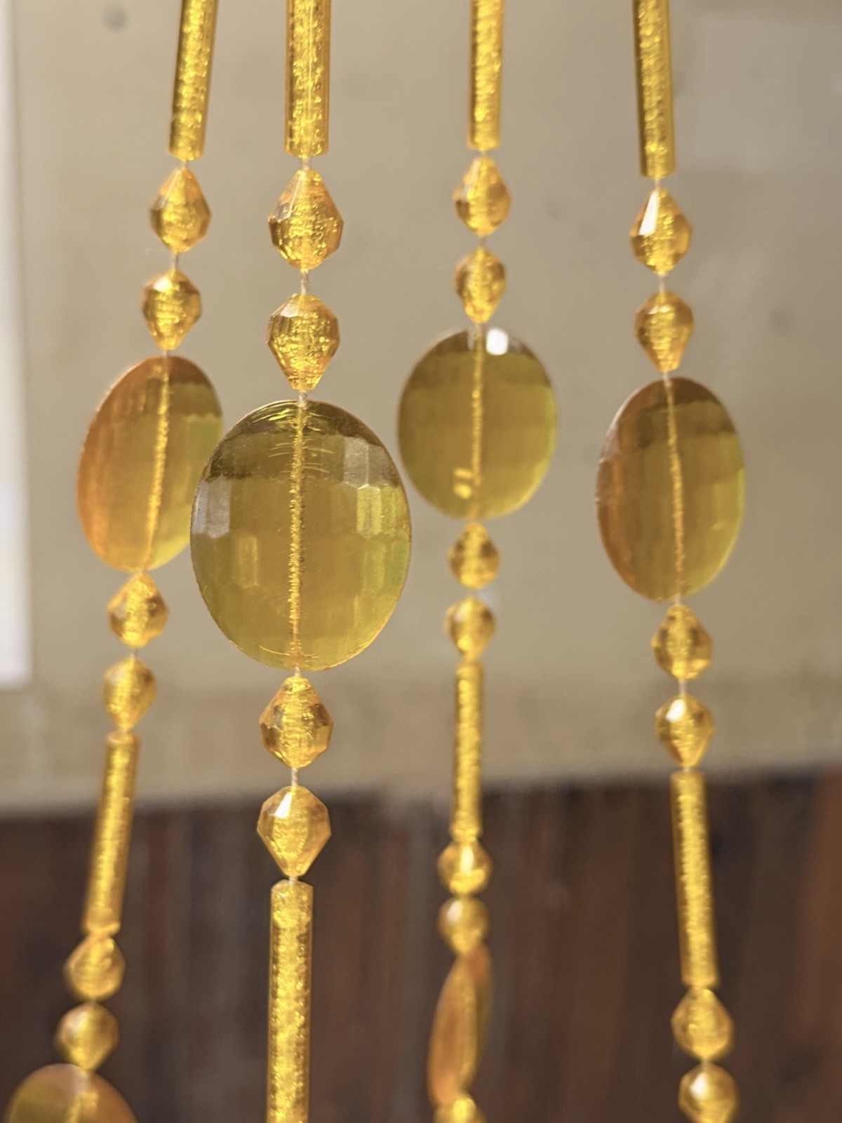 Vintage yellow & clear Faceted Plastic Acrylic Beaded Macramé Plant hanger Boho gallery