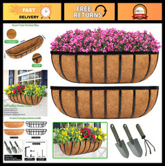 30″ Railing Planter Window Box – 2 Pack Metal Hanging Flower Basket for Deck & B