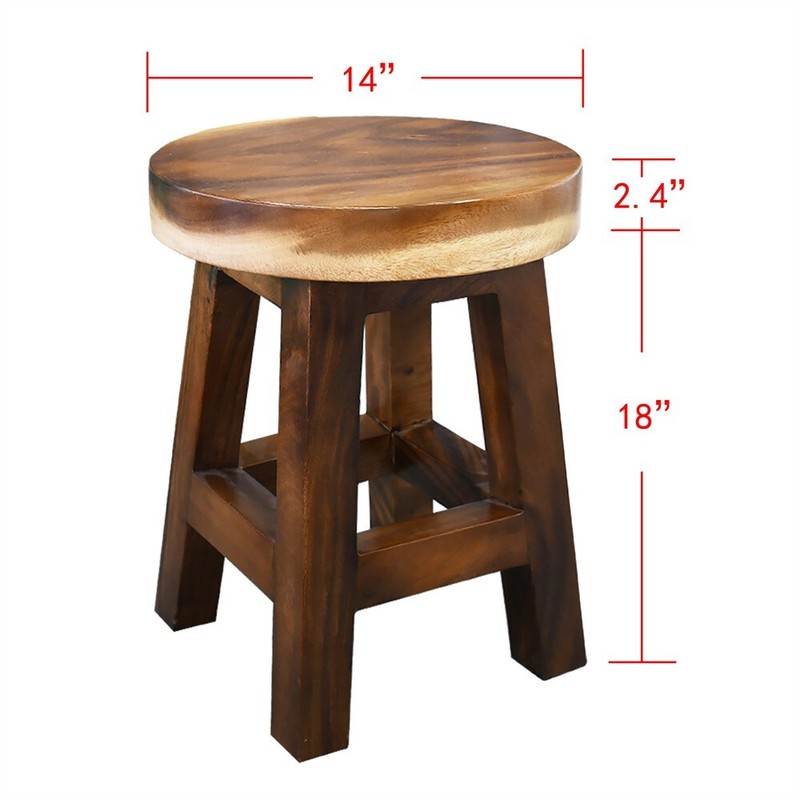 Greenage Small Rustic Solid Wooden Stool Round Side Table Bedside Table 18" H gallery