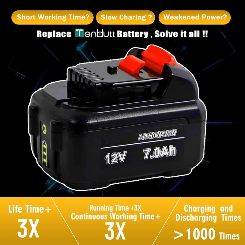 2 Pack 7Ah For DEWALT DCB120 12V 12 Volt MAX Lithium-Ion Battery DCB127-2 DCB122 gallery