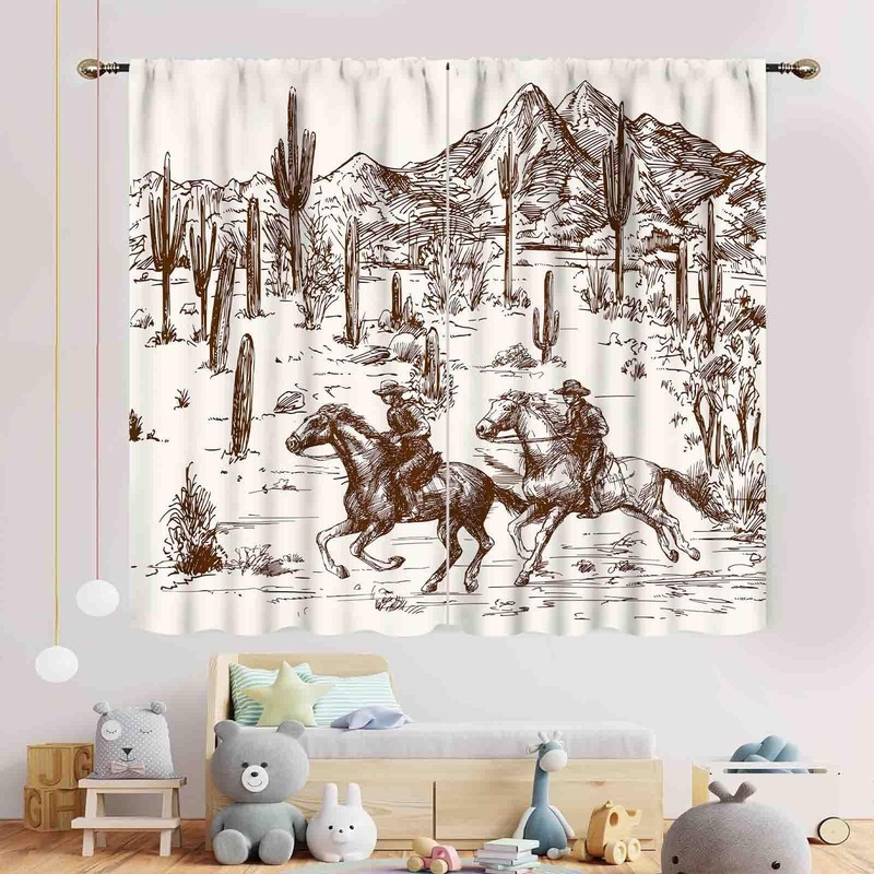 Western Curtains for Bedroom, Rustic Farmhouse Cowboys Riding Horse Wild West... gallery