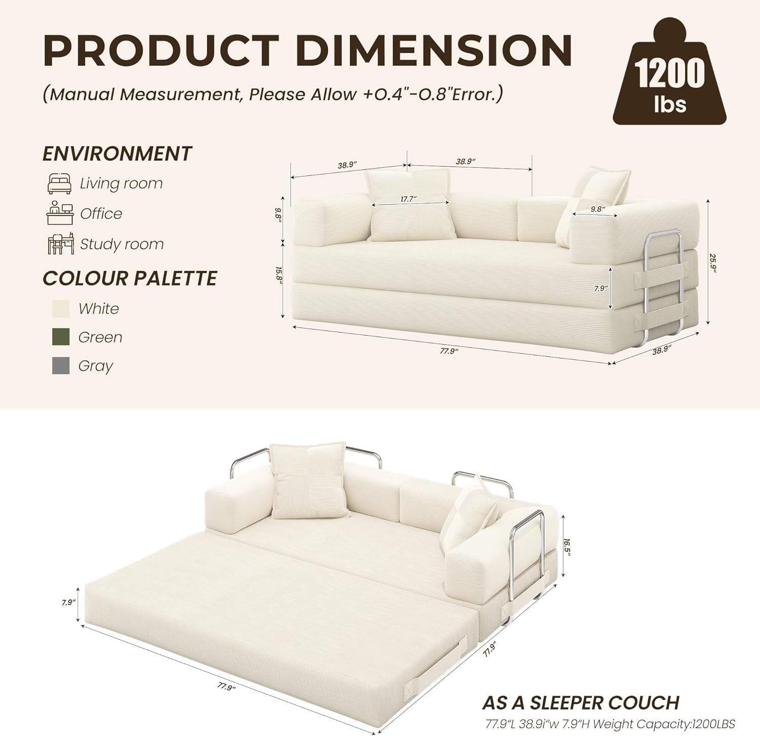 78 Inch Convertible Sofa Bed 5-in-1 Futon Sofa Bed Pull Out Couch Boneless gallery