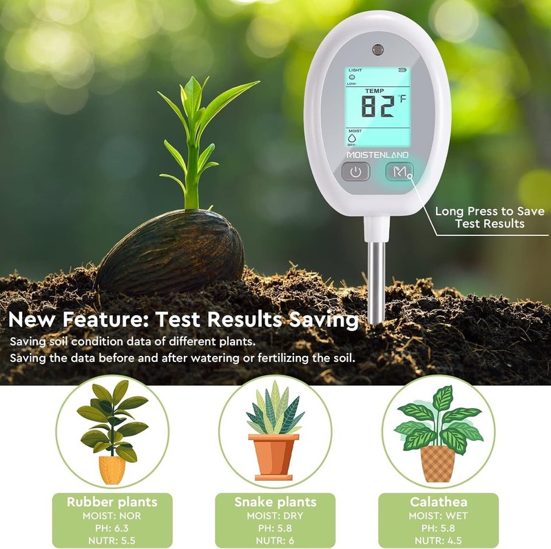 5-in-1 Soil pH Meter with Soil Light/Moisture/Temperature/pH/Nutrient Monitoring gallery