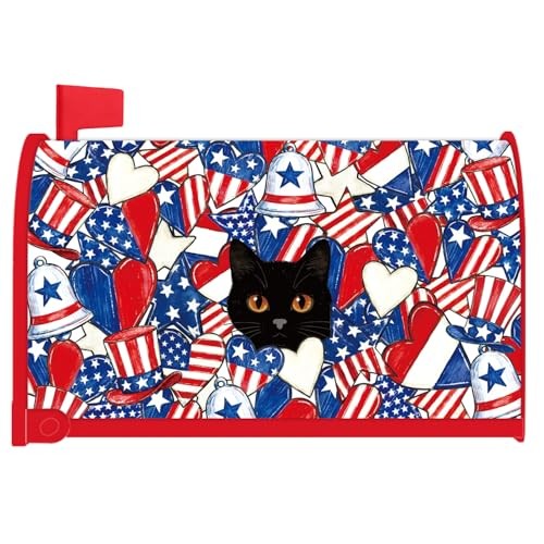 Patriotic Mailbox Covers Magnetic, American 250th Mailbox Cover Decor Black Cat