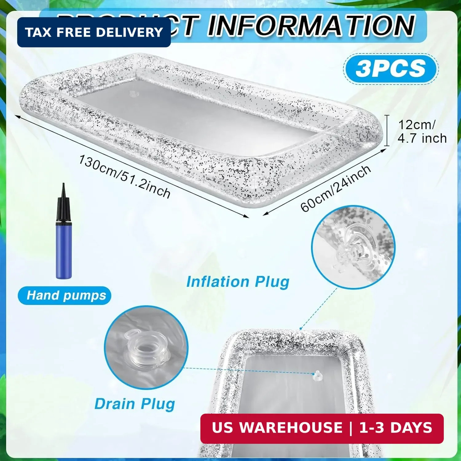 3 Pcs Inflatable Cooler, Ice Tray Food, 53" x 24" x 5" Cooler for Table Drink Ca gallery