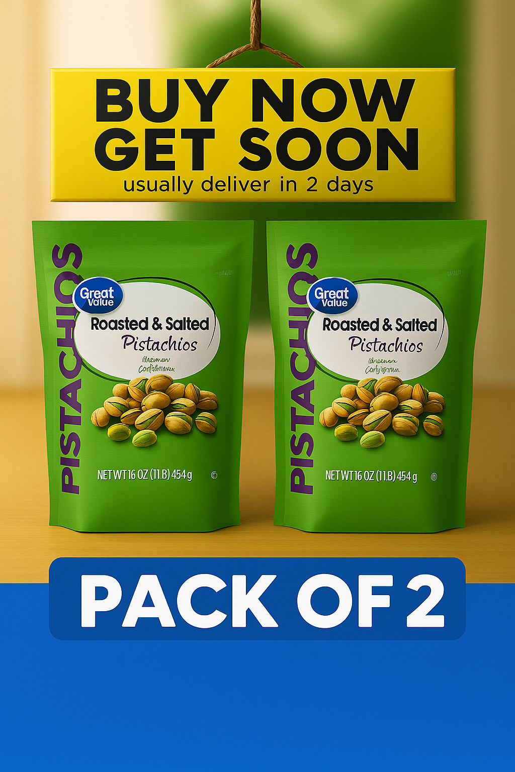 Great Value Roasted & Salted Pistachios 16oz Bag – 2 Pack Resealable Fresh Snack gallery