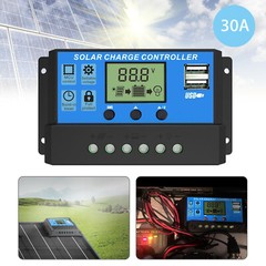 30A Solar Panel Charger Controller PWM Dual USB Charge 12/24V LCD Regulator Auto