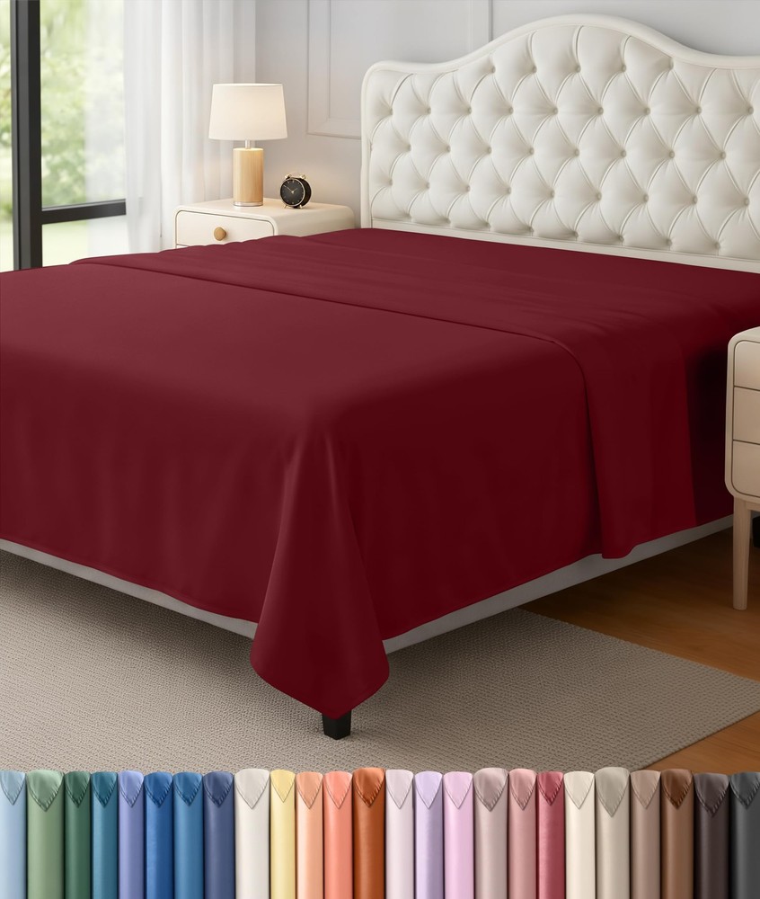 Utopia Bedding Flat Sheet 1 Pack Queen, Burgundy Soft Brushed Microfiber Fa...
