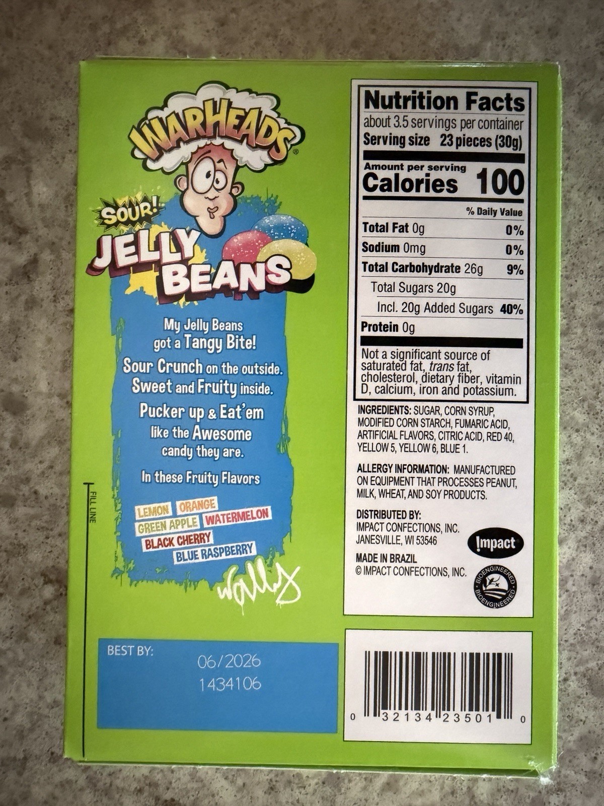 20 count - Warheads Sour Jelly Beans Candy Boxes (4 ozs) Exp 06/2026 gallery