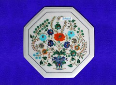 18” White Marble Table Top Coffee Center Inlay Malachite handmade Lapis v136