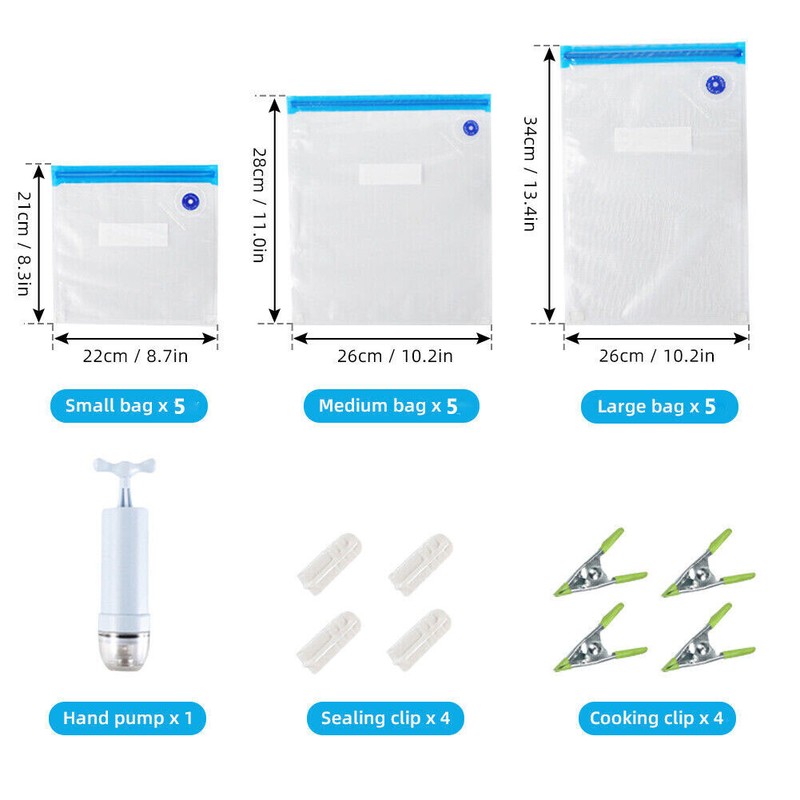 24pcs Sous Vide Bags Vacuum Sealer Pump Reusable Vacuum Food Storage Bags Kit US gallery