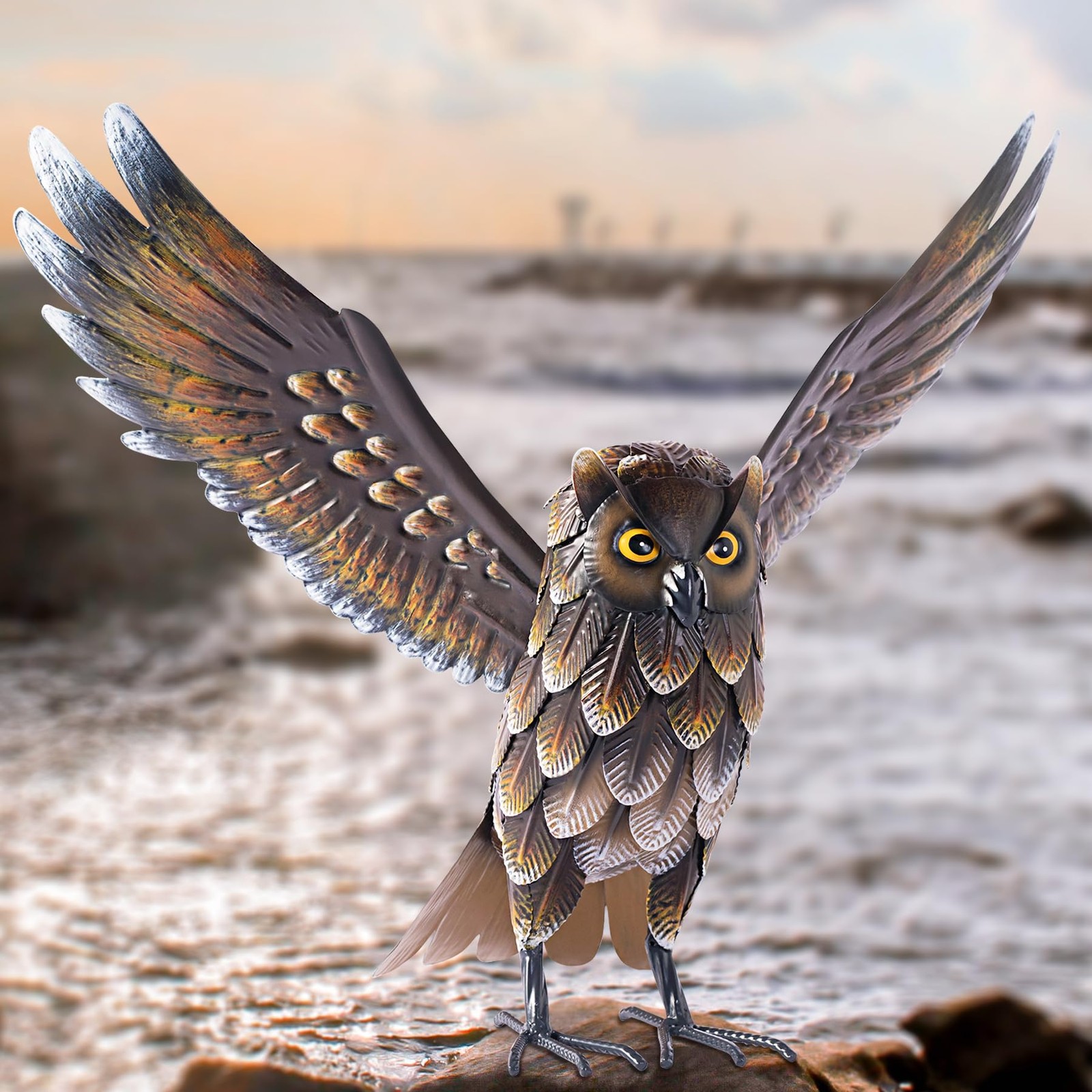 Garden Owl Sculptures & Statues, Standing Metal Bird Yard Art Sculpture for P... gallery
