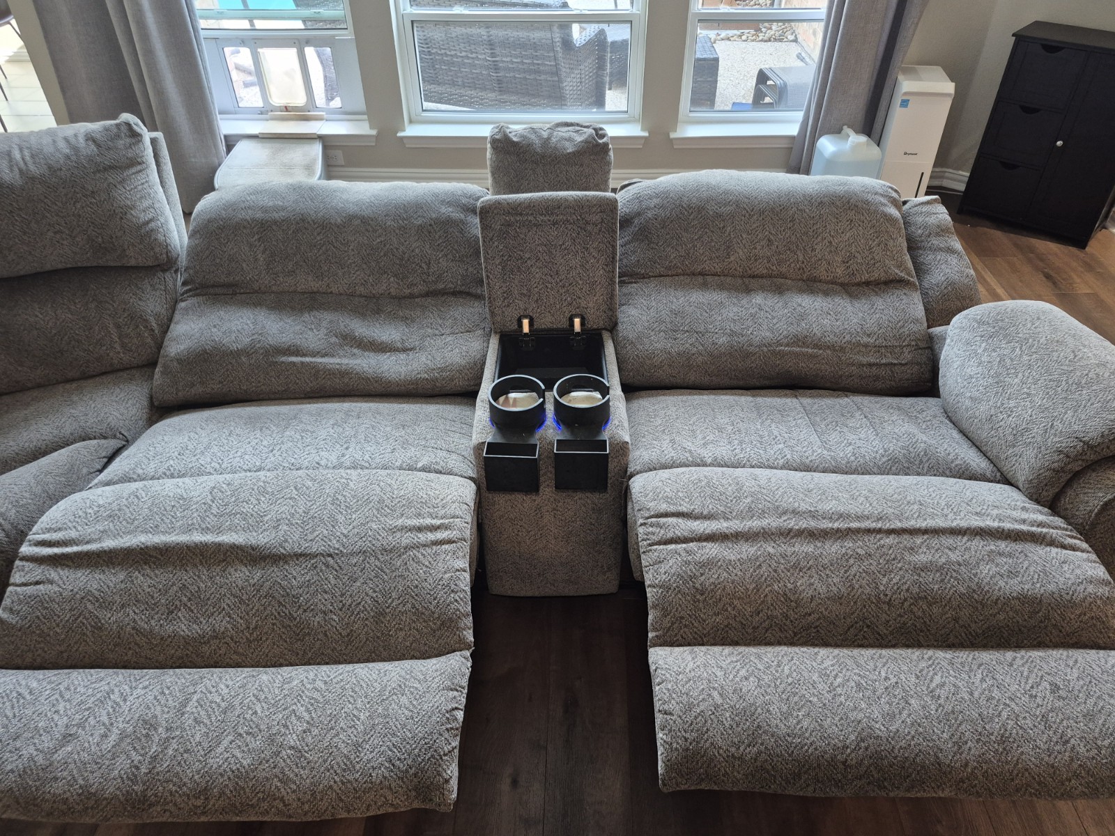 Gray Fabric Reclining Sectional Sofa Couch with Cup Holders, Solid Pattern gallery