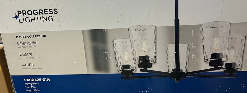 Progress Lighting Mauzy 5-Light Matte Black Chandelier Clear Water Glass gallery