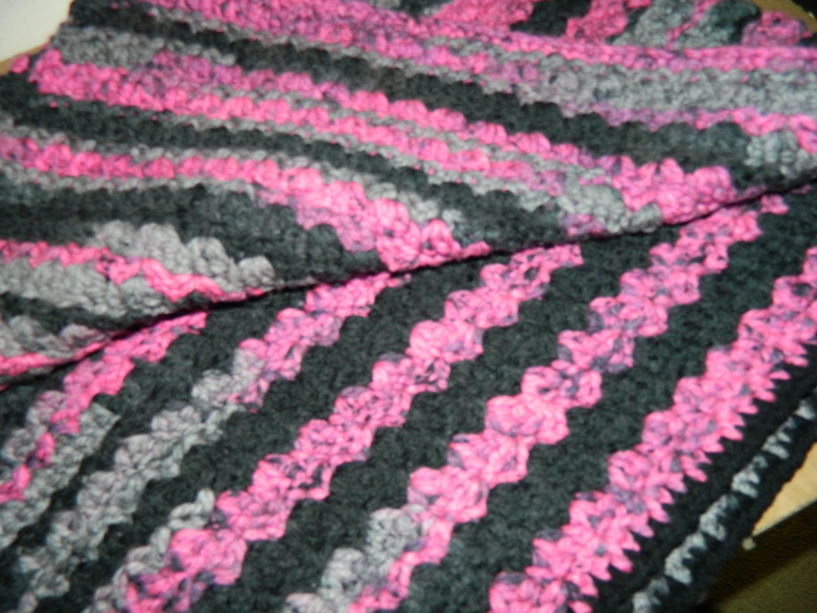 Handmade Crochet Lap Blanket, Purple, Gray, Black 38" x 42" New, Unused gallery