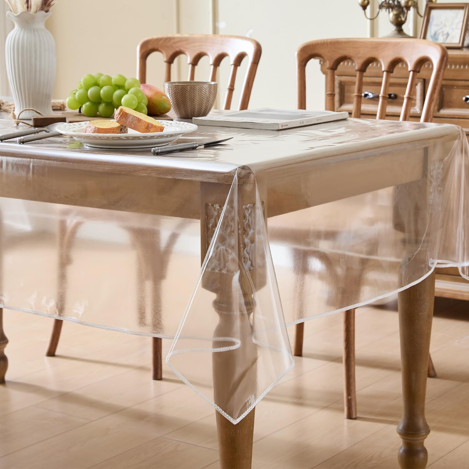 Clear Table Cover Protector 54 X 78 Inch, PVC Plastic Tablecloth, Waterproof Oil gallery