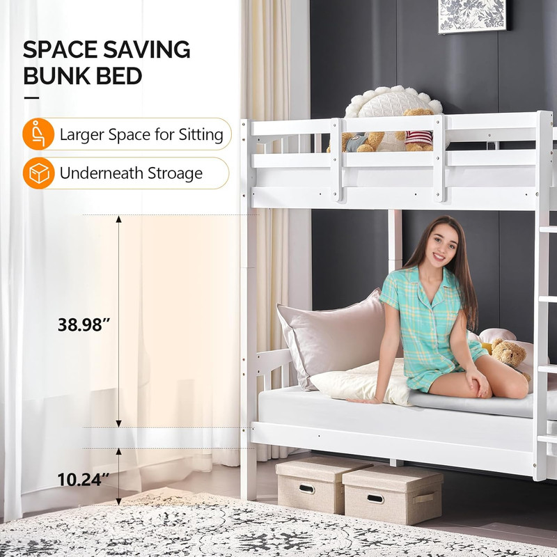 Modern Bunk Bed with LED Lighting & USB Ports, Heavy-Duty Twin Over Twin gallery