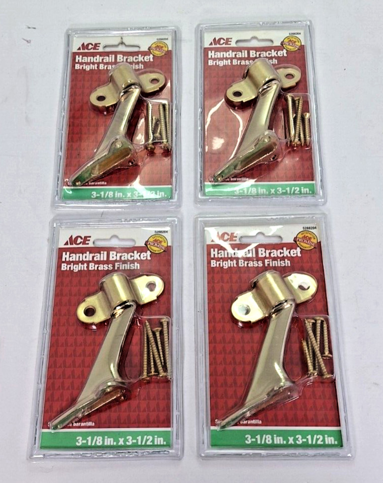 4 Handrail Brackets Bright Brass Finish 3-1/2" 3.5" Sealed Ace Hardware