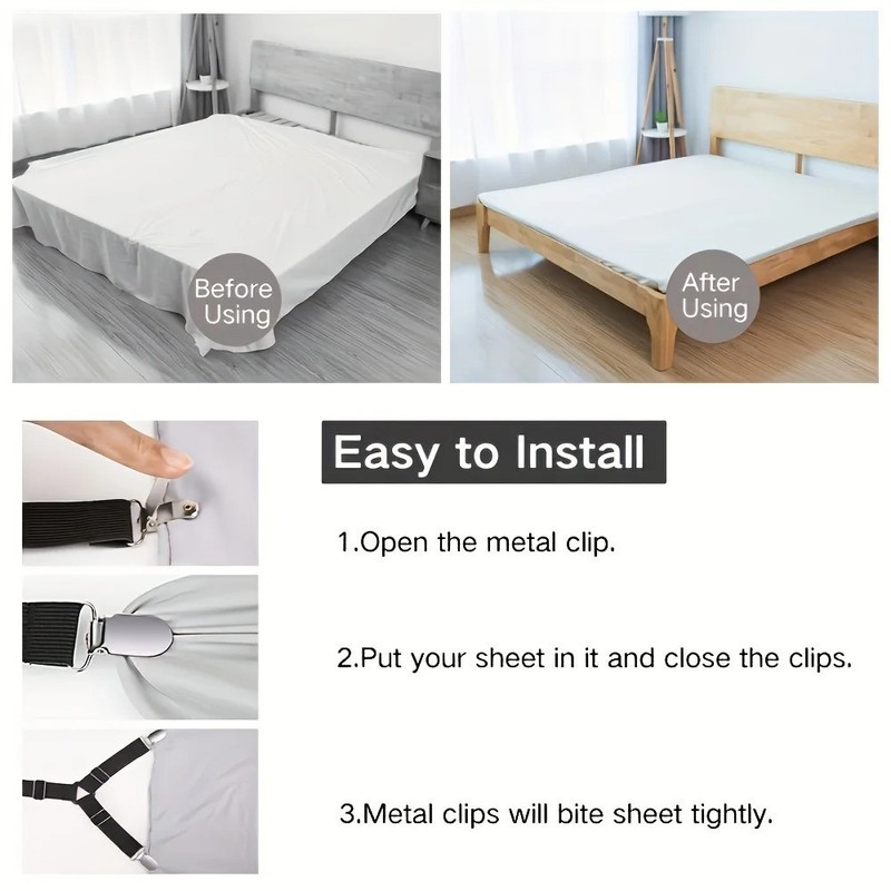 4 Pcs Adjustable Triangle Fitted Straps Fasteners Holders Garters for Bed Sheets gallery