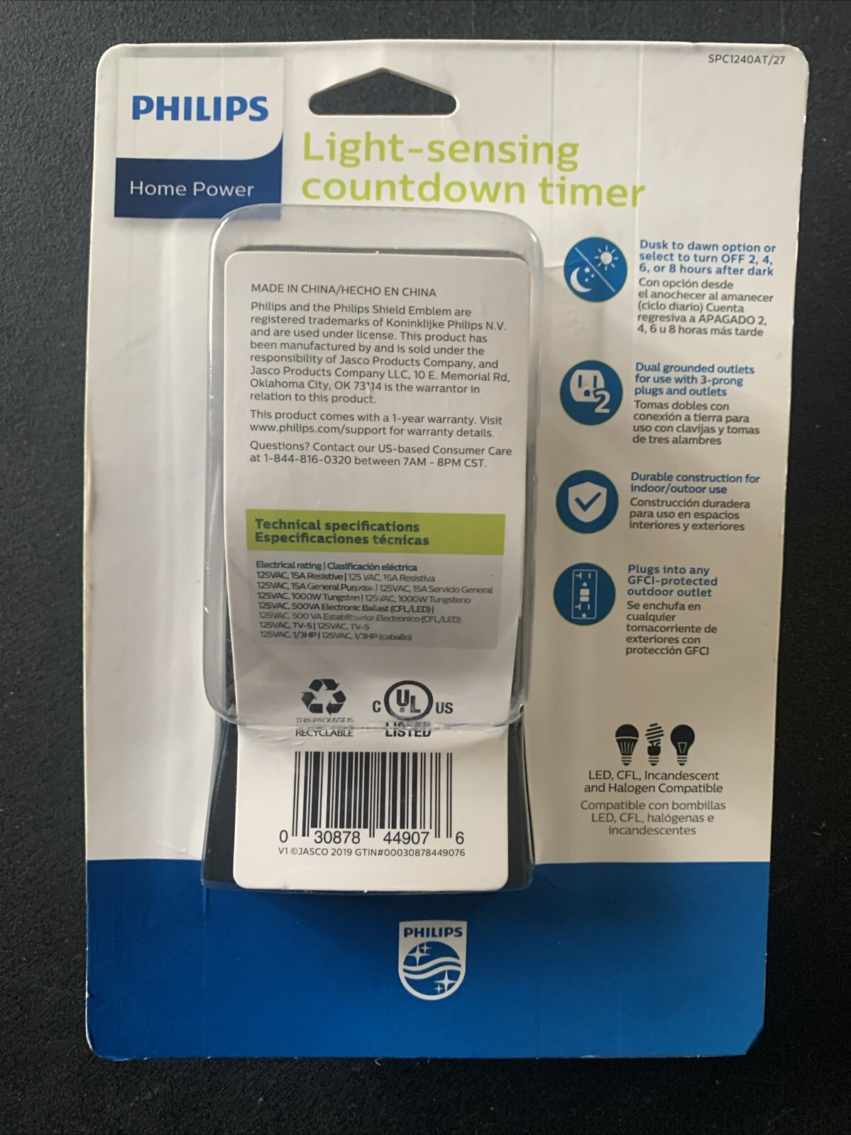 PHILIPS MECHANICAL OUTDOOR PHOTOCELL OUTLET TIMER DUSK to DAWN or 2 to 8 HOURS gallery