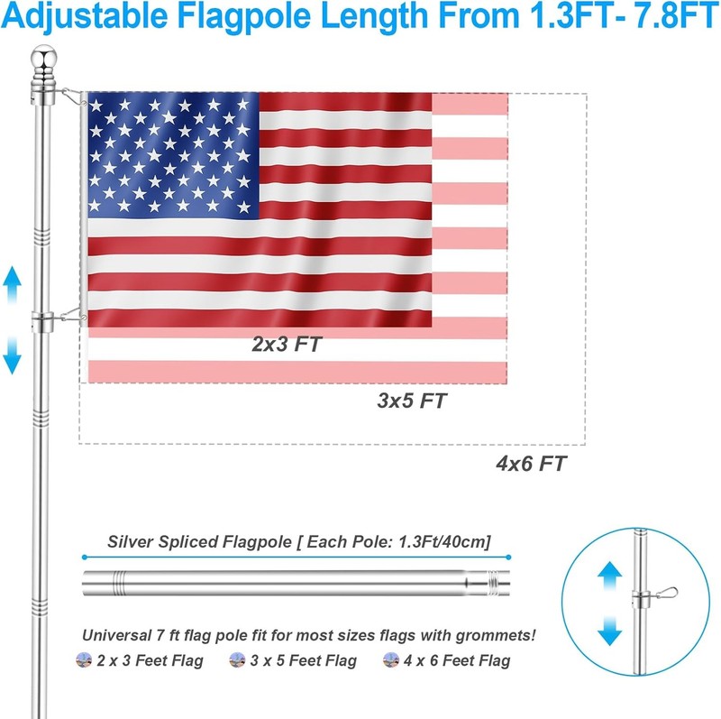 7-foot-1-inch rotating flagpole set, compatible with 3x5 and 4x6 flag sizes gallery