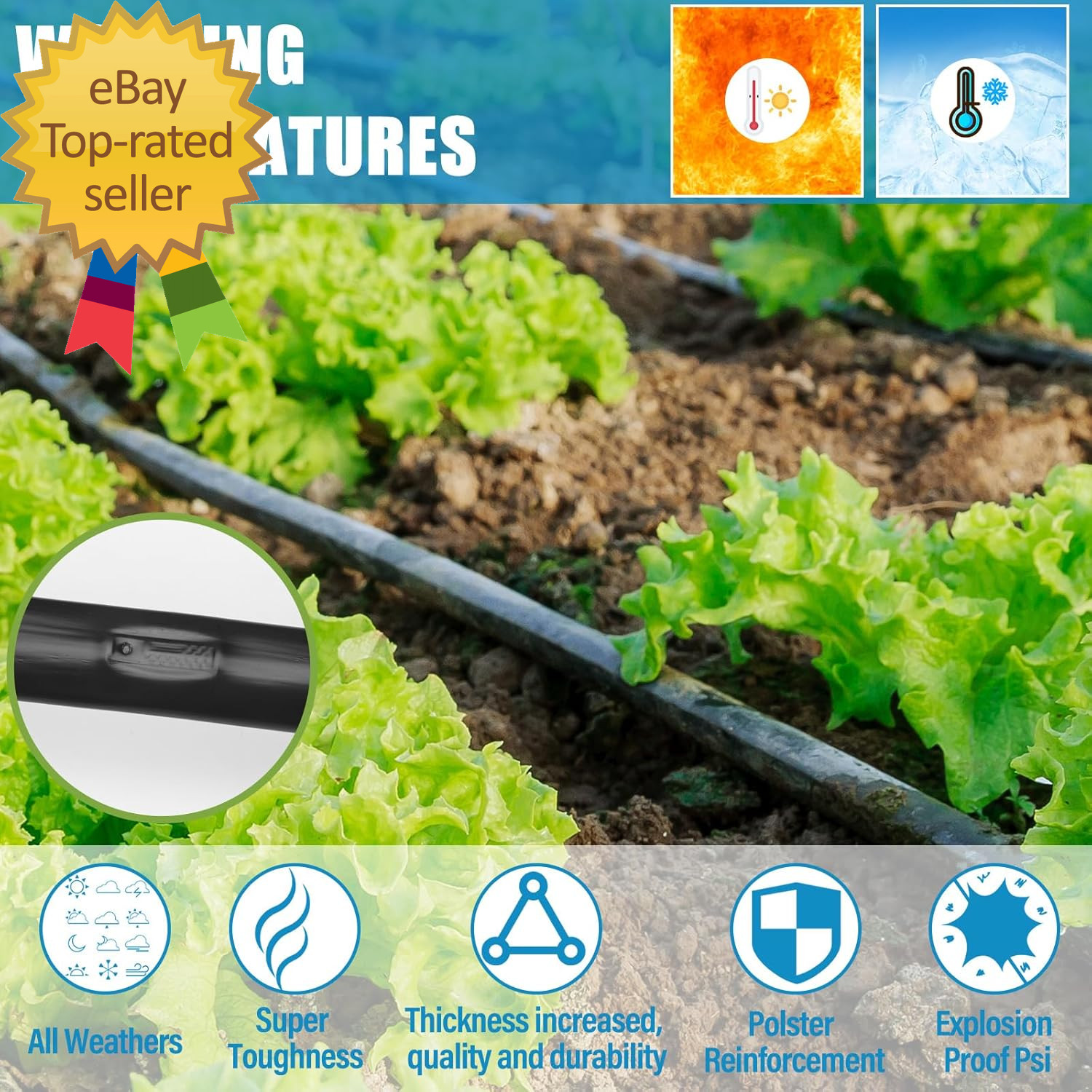 1000Ft 5/8 Inch Drip Tape 6" Spacing Roll 8 Mil Irrigation Hose Garden Watering gallery