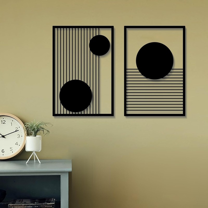 Versatile 2-Piece Black Metal Wall Art - Easy to Hang for Indoor & Outdoor gallery