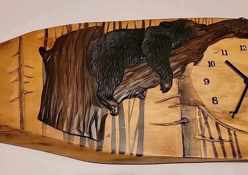 Napping Black Bear Wood Wall Clock - 35" W x 10" H gallery
