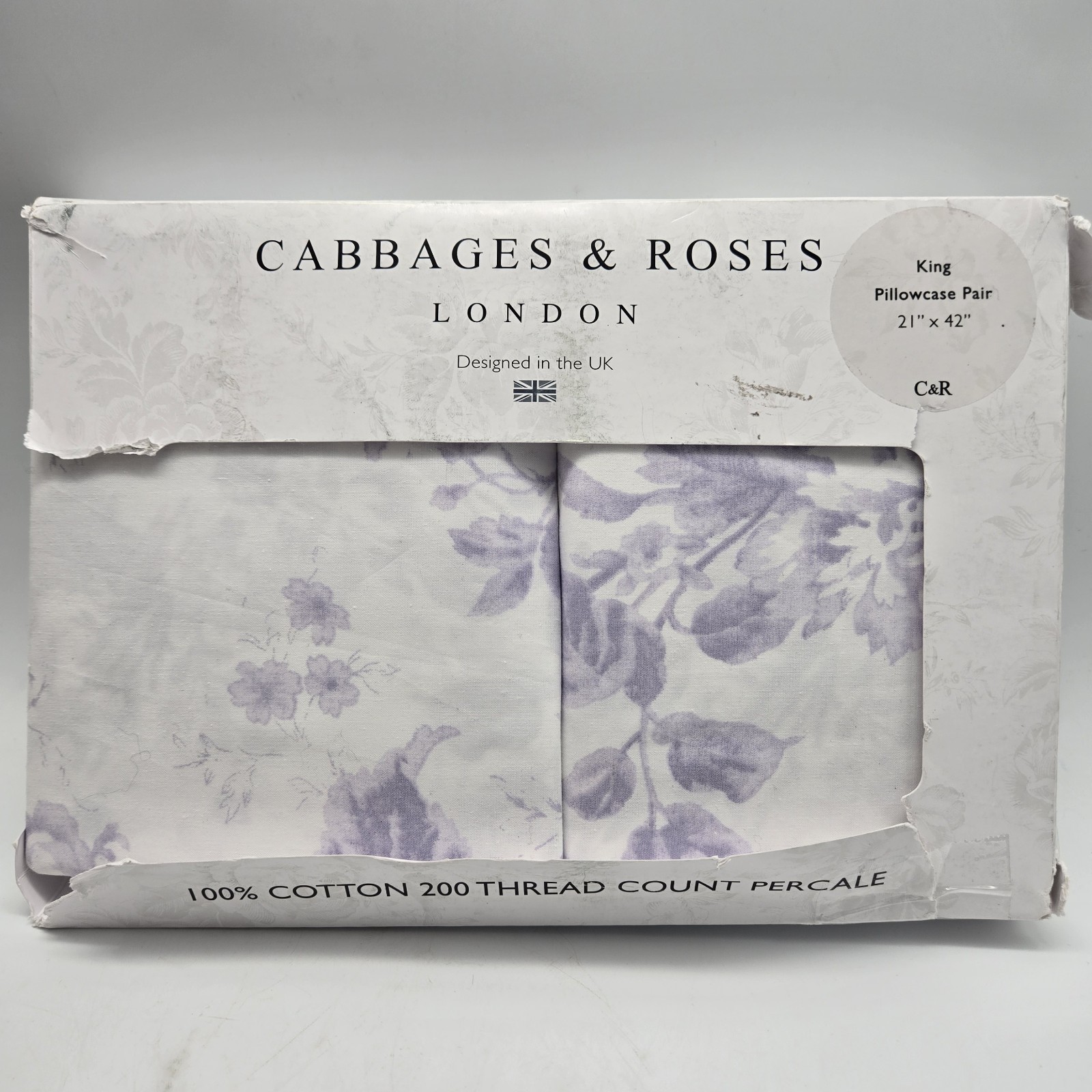 Cabbages & Roses King Pillowcase Purple Alderney Lilac Cotton Percale Set White gallery